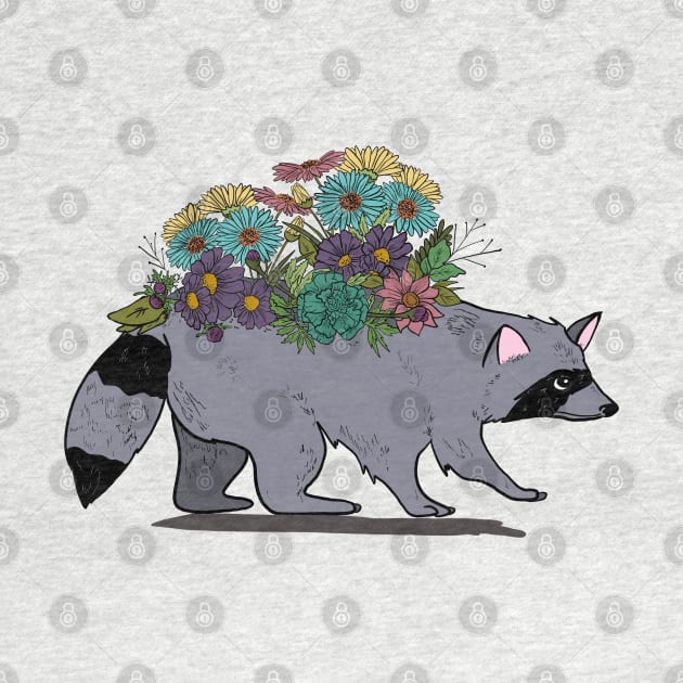 Raccoon with Wildflowers, Trash Panda by ketchambr